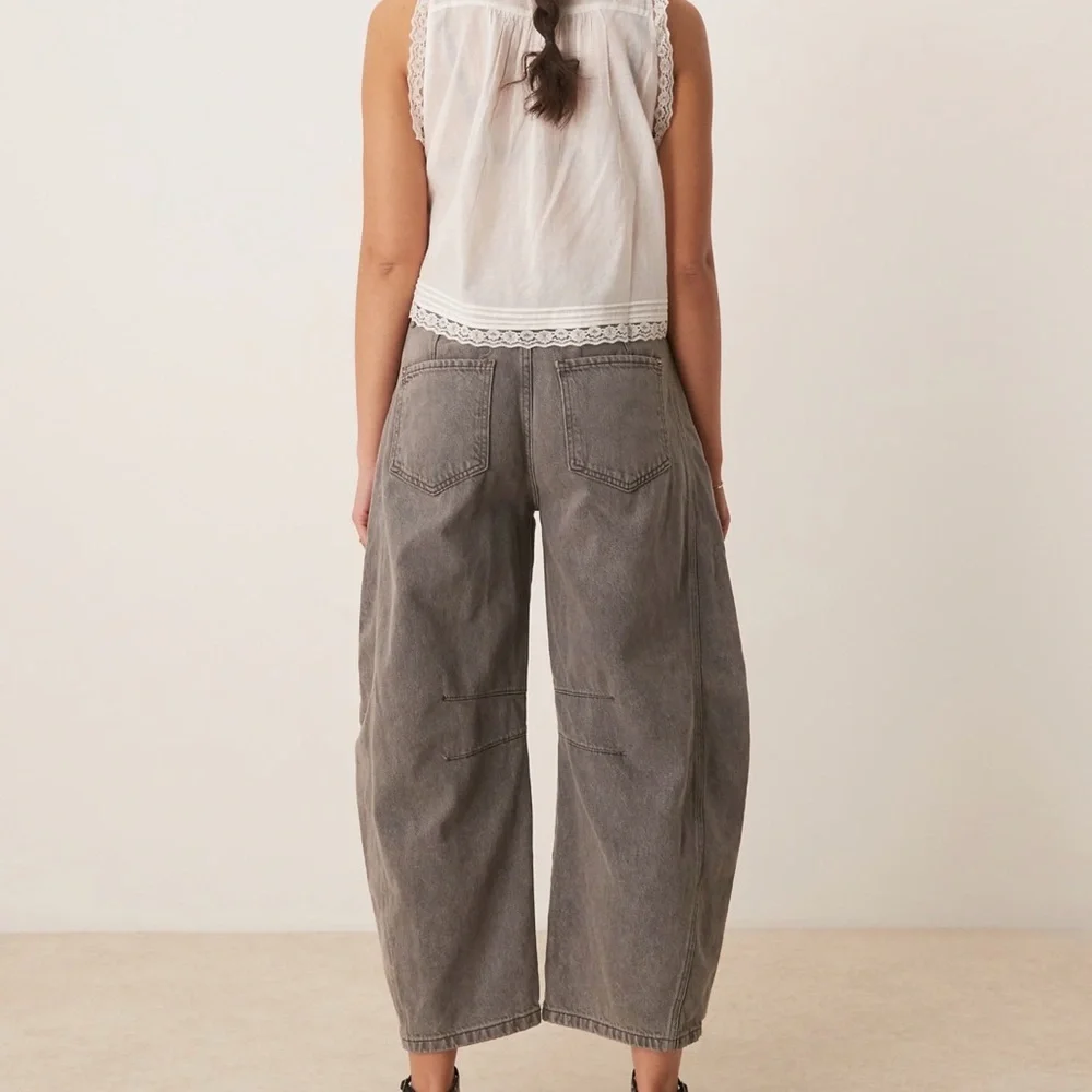 Free People good luck mid rise barrel leg jeans in archive grey - Picture 2 of 7